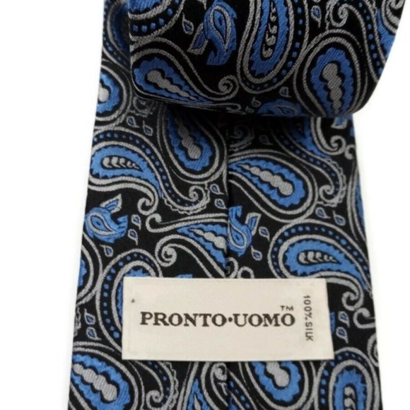 Pronto Uomo  Blue Paisley Silk Tie - Picture 4 of 4